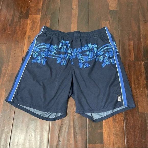 Vintage 90s Gray Tag Nike Swim Trunks Men’s XXL Navy Blue - Picture 1 of 6